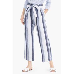 J. Crew Point Sur Paperbag Stripe Linen Pants In Blue and Ivory  Size 10 NWT